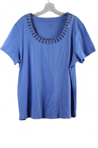Style & Co Blue Women's Top Blouse Studded Neckline Short Sleeve 2X 061