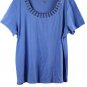 Style & Co Blue Women's Top Blouse Studded Neckline Short Sleeve 2X 061
