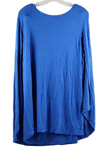 Reba Blue Women's Tunic Top Sleeveless Cape Blouse Pullover 1X 049
