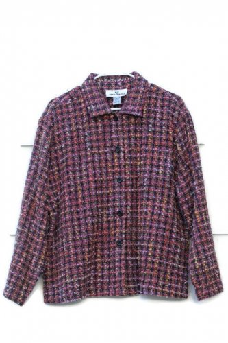 Erin London Womens Multicolor Tweed Fringe Blazer Overcoat Long Sleeve L   018