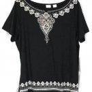 Emma James Black Women's Top Blouse Short Sleeve Pullover 2X 037
