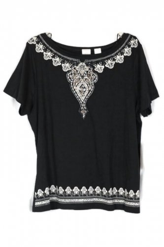 Emma James Black Women's Top Blouse Short Sleeve Pullover 2X 037