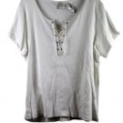 Emma James White Women's Top Blouse Short Sleeve Criss Cross Lace Neckline 2X 55 Emma James White Women's Top Blouse Short Sleeve Criss Cross Lace Neckline 2X 55