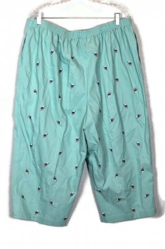 Koret Teal Blue Women's Cropped Pants Elastic Waist Embroidered Size 20W 017
