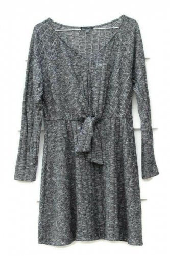 As U Wish Gray Women's Mini Dress Long Sleeve V Neck Drawstring Waist Tie L  013