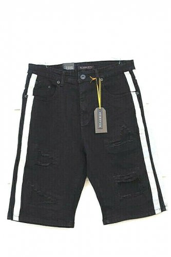 M Society Jet Black White Side Trim Men's Bermuda Shorts Distressed Size 32  009