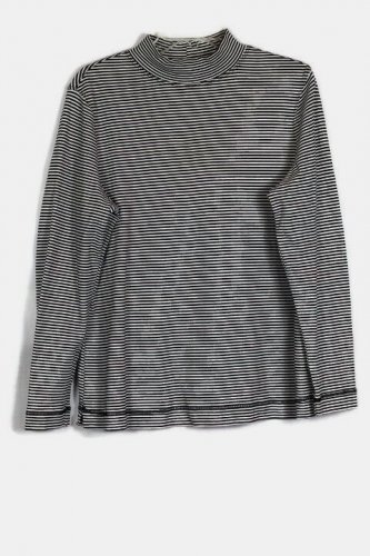 Westbound Black White Stripe Women's Long Sleeve Pullover Top High Neck XL 044