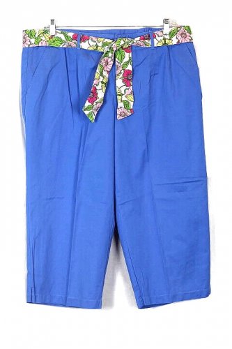 Sag Harbor Blue Women's Cropped Pants Floral Belt Size 20W 038