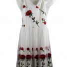 Ibtom Castle White Women's Cocktail Evening Dress Short Sleeve V Neck Large 028