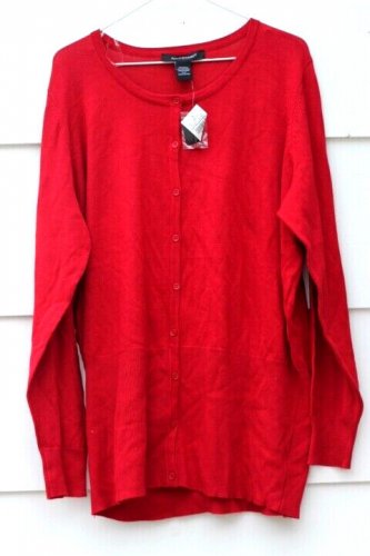 Ashley Stewart Women's Red Cardigan Sweater Front Button Size 18/20  012