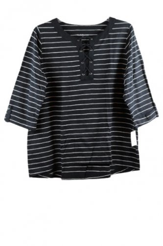 Croft & Barrow Striped Women's Top Blouse 3/4 Sleeve Criss Cross Lace Up 2X 052