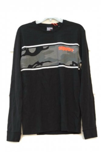 Super Dry Black Men's Core Logo Camo Stripe Long Sleeve Tee Size Large  012