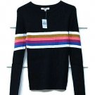 Love J Black Women's Ribbed Stretch Long Sleeve Shirt Round Neck Size L 018