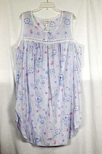 Character Purple Floral Women's Sleeveless Sleep Dress Button Up Lace Trim1X 040