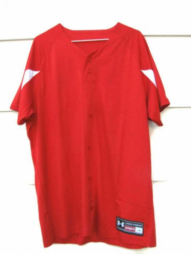 Under Armour Men's Button Up Athletic Baseball Jersey Red Shirt   001