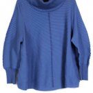 Lyn Blue Ribbed Stretch Knit Women's Turtleneck Top Blouse Pullover 3X 038