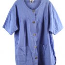 The Produce Co Blue Women's Casual Top Blouse Button Up Short Sleeve One Size 55
