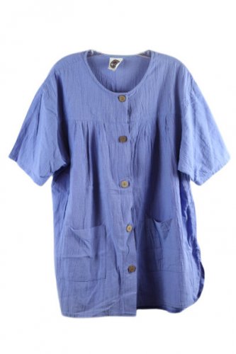 The Produce Co Blue Women's Casual Top Blouse Button Up Short Sleeve One Size 55