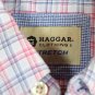 Haggar Stretch Plaid Men's Dress Shirt Front Pocket Button Down Size Medium  005