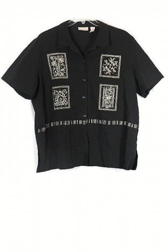 Draper's & Damon's Black Women's Short Padded Sleeve Top Blouse 2X 039