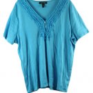 Lauren Ralph Lauren Blue Women's Top Blouse Ruffle V Neck 2X 055 Lauren Ralph Lauren Blue Women's Top Blouse Ruffle V Neck 2X 055