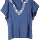 Villager Blue Women's Pullover Beaded Blouse V Neck Short Sleeve Size 3 042 Villager Blue Women's Pullover Beaded Blouse V Neck Short Sleeve Size 3 042