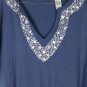 Villager Blue Women's Pullover Beaded Blouse V Neck Short Sleeve Size 3 042