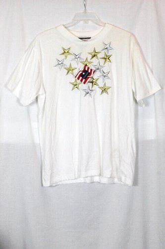 Jennifer Moore White Women's Short Sleeve Shirt Stars Embroidered 1X 038