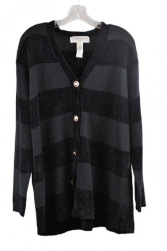 Jones New York Sport Black Women's Stretch Sweater Button Up 2X 055