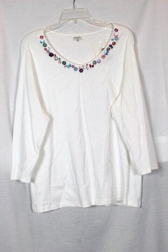 Casual Corner Annex White Women's Long Sleeve Blouse V Neck Size 1X 037