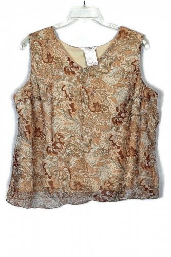 ConradC Brown Women's Sleeveless Blouse Lined Pullover Size 18 025