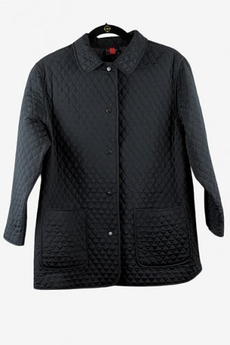 Gallery Black Women's Quilted Jacket Front Pockets Snap Closure XL