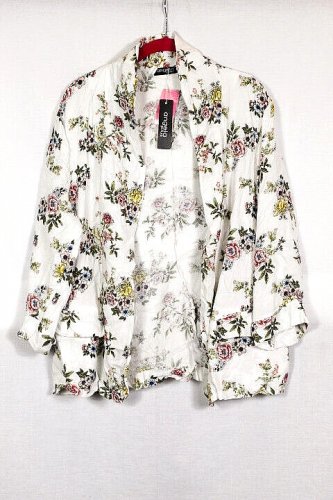 Angela Plus White Floral Women's Light Career Blazer Jacket Slip On 2XL 047