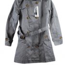 CREATMO US Gray Women's Trench Coat Double Breasted Detach Hood Small 028 CREATMO US Gray Women's Trench Coat Double Breasted Detach Hood Small 028