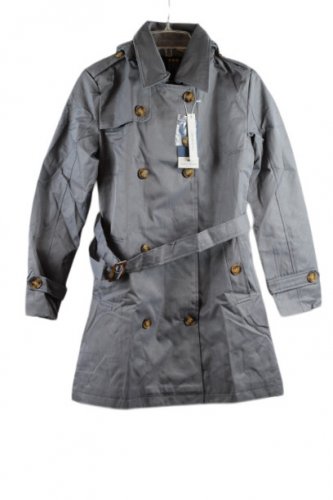 CREATMO US Gray Women's Trench Coat Double Breasted Detach Hood Small 028