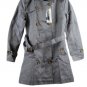 CREATMO US Gray Women's Trench Coat Double Breasted Detach Hood Small 028