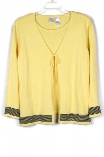 Emma James Yellow Black Trim Women's Sweater Blouse Long Sleeve Size 2  004