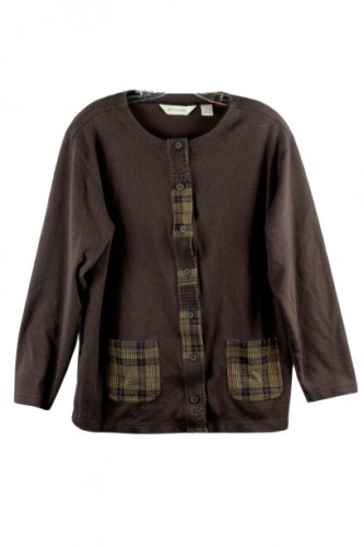 Bechamel Brown Women's Button Up Blouse Top Long Sleeve XL 048