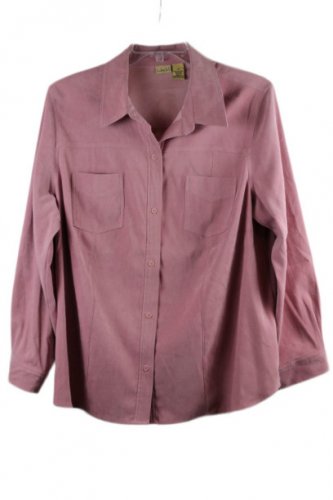 Linden Hill Pink Women's Long Sleeve Button Up Shirt Collared 1X 044