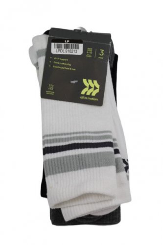 All In Motion 3 Pack White Gray Black Men's Crew Socks Sizes 6-12 016