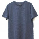 Straight Faded Navy White Striped Men's Tee Shirt Crewneck Pullover Size L  002