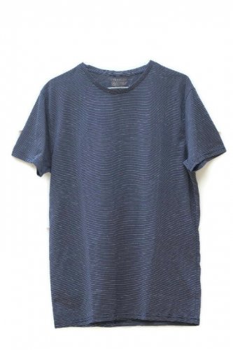 Straight Faded Navy White Striped Men's Tee Shirt Crewneck Pullover Size L  002