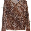 Karen Scott Leopard Print Women's Cardigan Sweater Front Zip Size Small  015