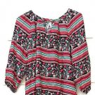 Roper Multicolored Floral Border Pattern Women's Blouse Keyhole  3/4 Sleeve  018