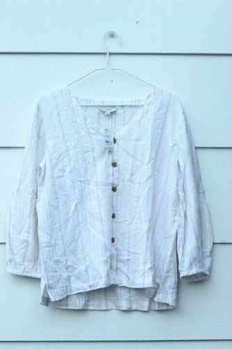 Loft Outlet Women's Striped Top Blouse Front Button V Neck Size Small  012