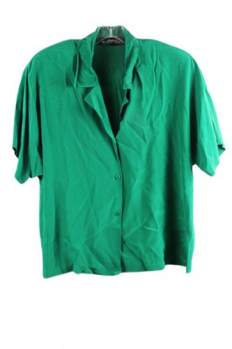 Linda Allard for Ellen Tracy Green Women's Top Blouse Short Sleeve Button Up 59
