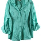 Jones New York Green Women's Top Blouse Front Button Roll Up Sleeve 2X 055