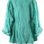 Jones New York Green Women's Top Blouse Front Button Roll Up Sleeve 2X 055