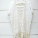 Yoana Baraschi Cream Tunic Swimming Cover Up Fringe Floral Embroidered Sz S  006