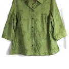JH Collectibles Green Women's Long Sleeve Top Blouse Front Button 2 035